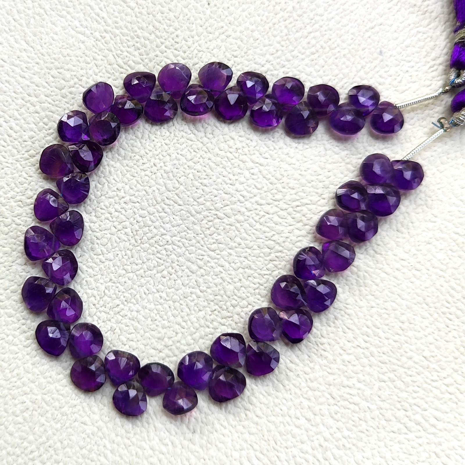 7mm Amethyst Faceted Heart Shape Beads 7.5 Inch Strand Brazil Natural Gemstones