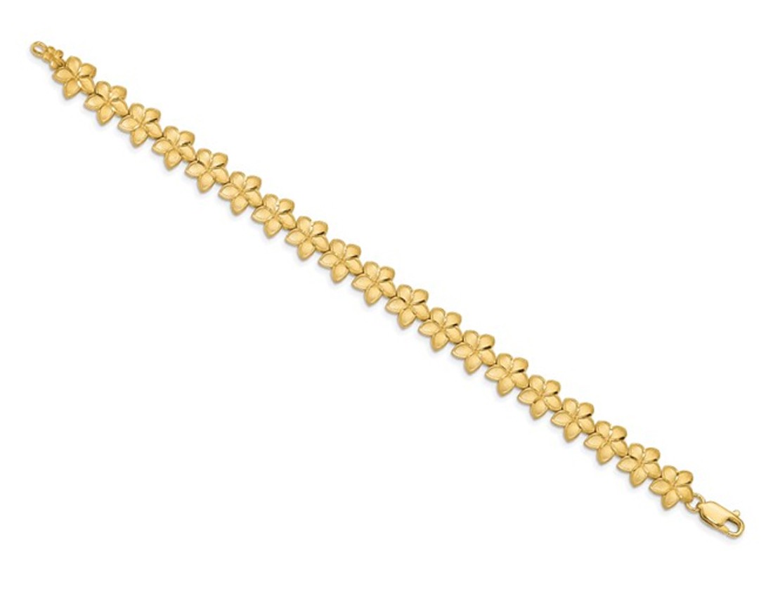 14K Yellow Gold Plumeria Flower Bracelet (7.25 Inches)