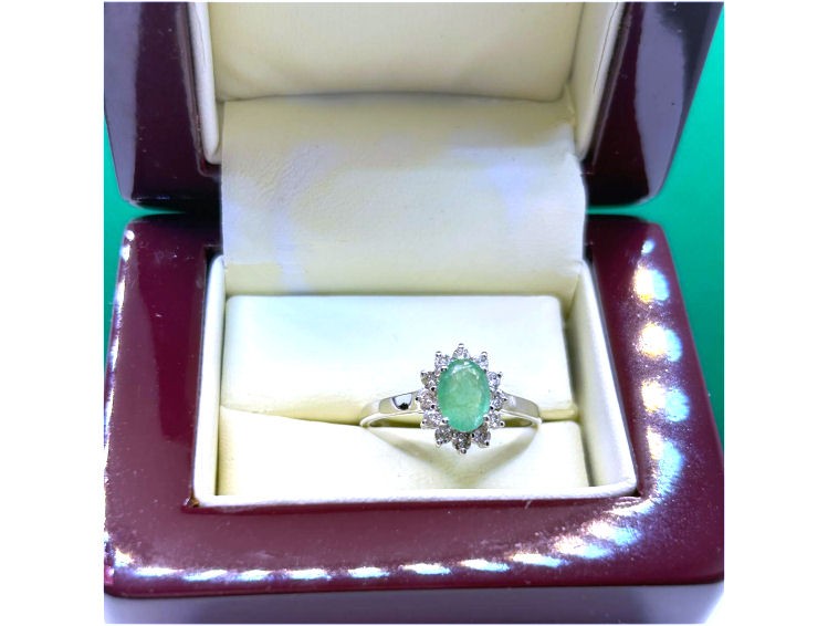1.14ct Emerald & Diamond Ring in 14K White Gold