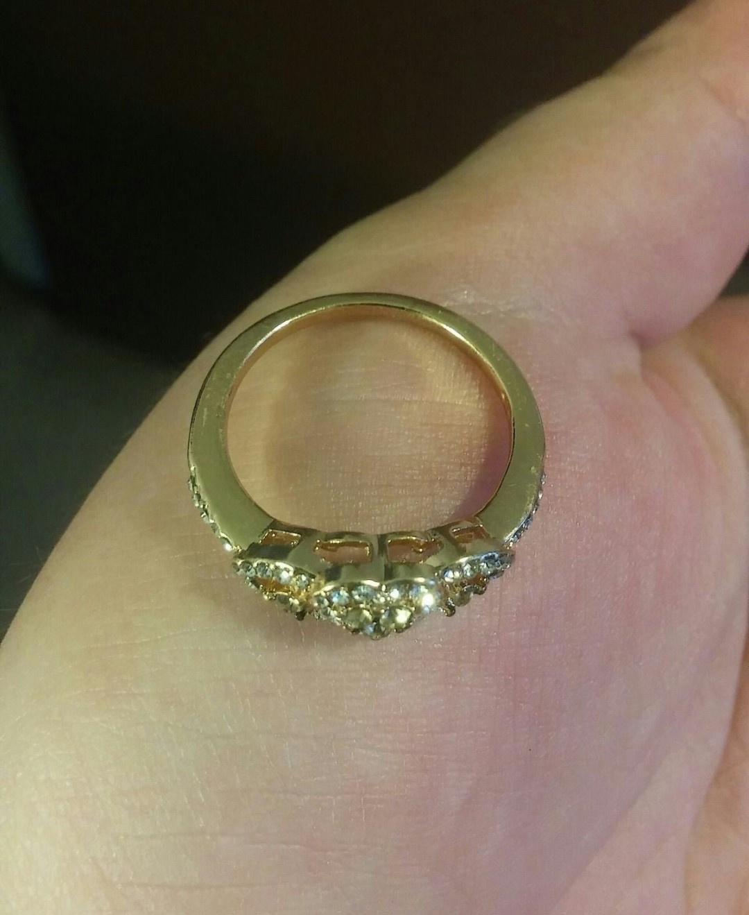 18k Rose Gold Over Sterling Silver Cognac + White Gemstone Heart Love Ring sz 9