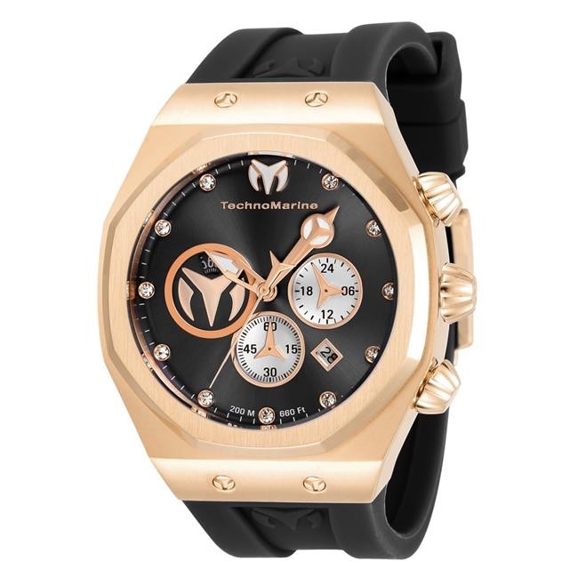 Men Reef Quartz Chronograph Black Silver & Rose Gold Dial Watch #TM-520004