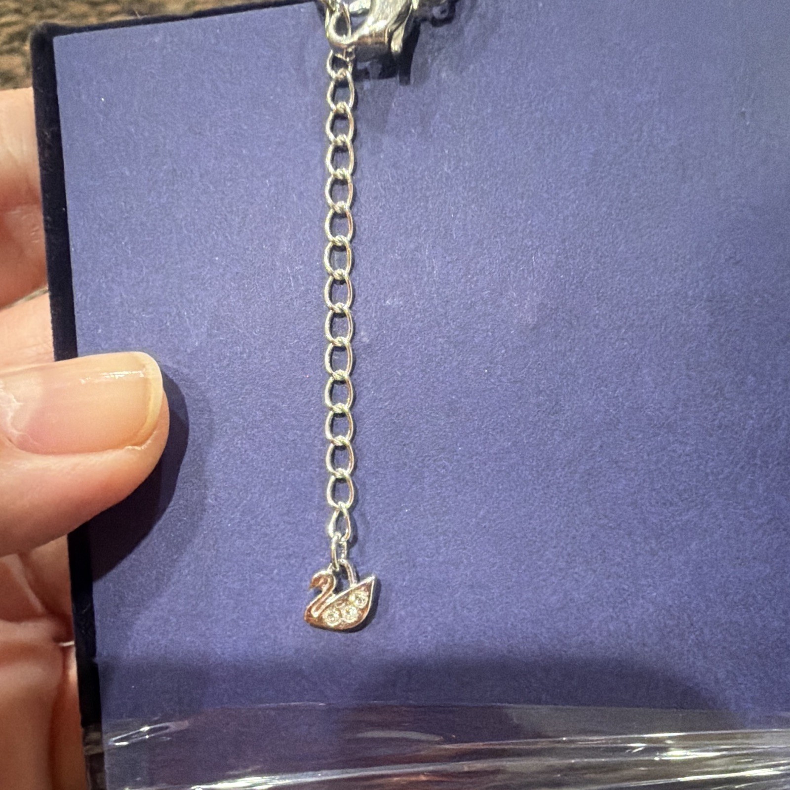 Swarovski Signed Silver Tone Square Blue Crystal Pendant Cable Necklace