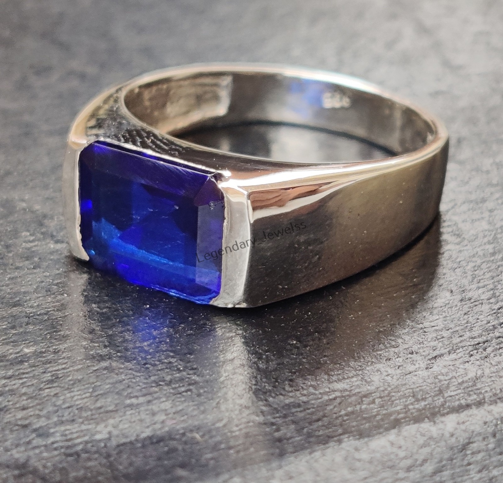 Blue Sapphire Gemstone with 925 Sterling Silver Men’s Handmade Signet Ring