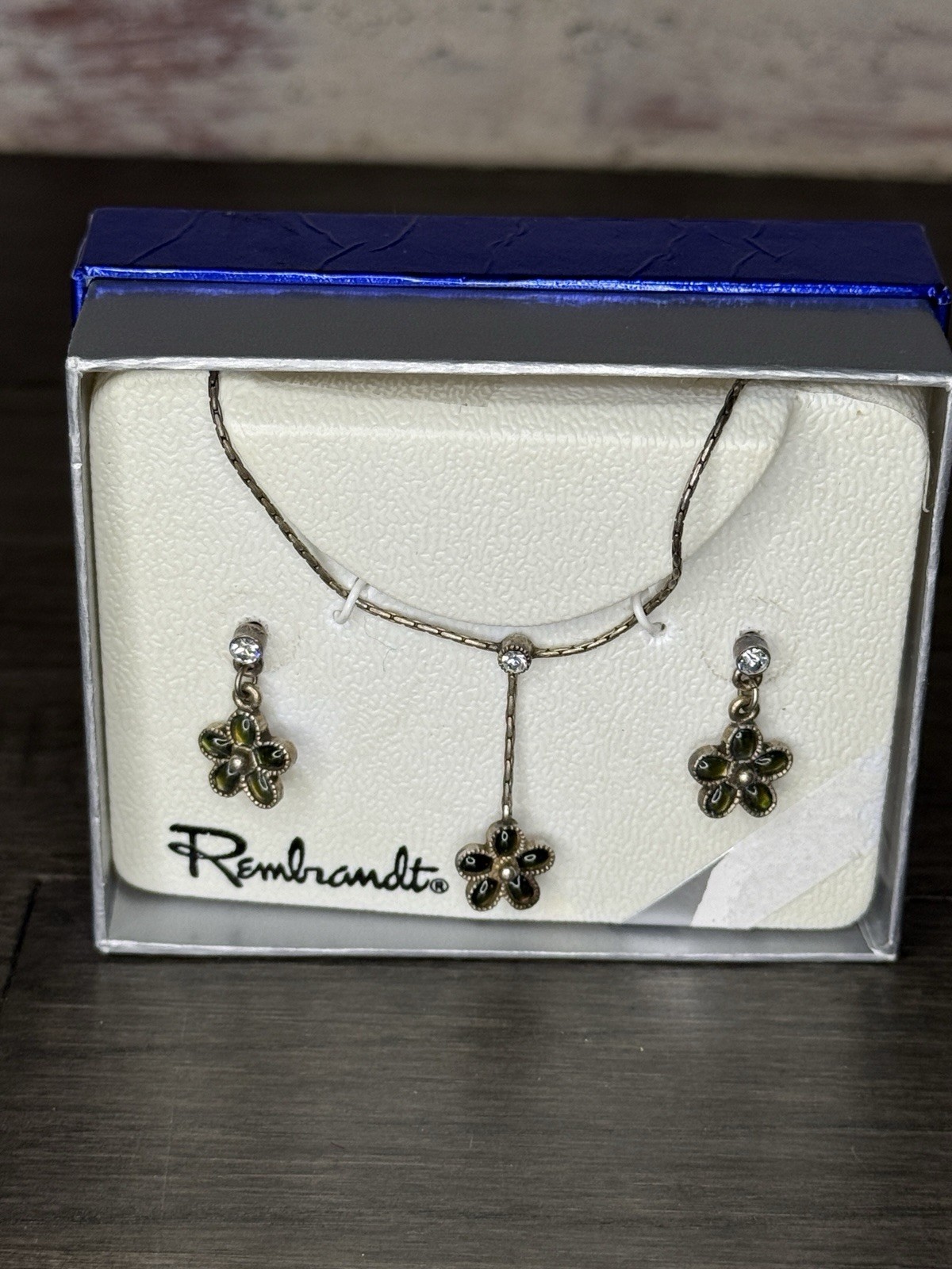 Vintage Rembrandt Costume Flower Jewelry Necklace & Earrings Set