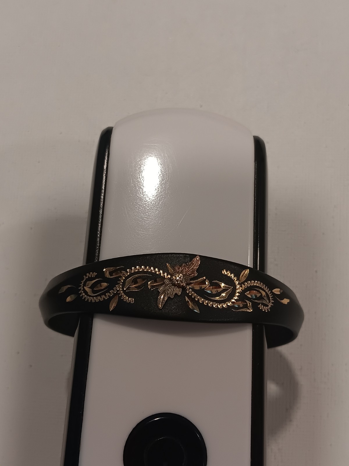 Landstrom’s Black Hills Gold Powder Coated Cuff Bracelet 10K Trim 12K Leaves.