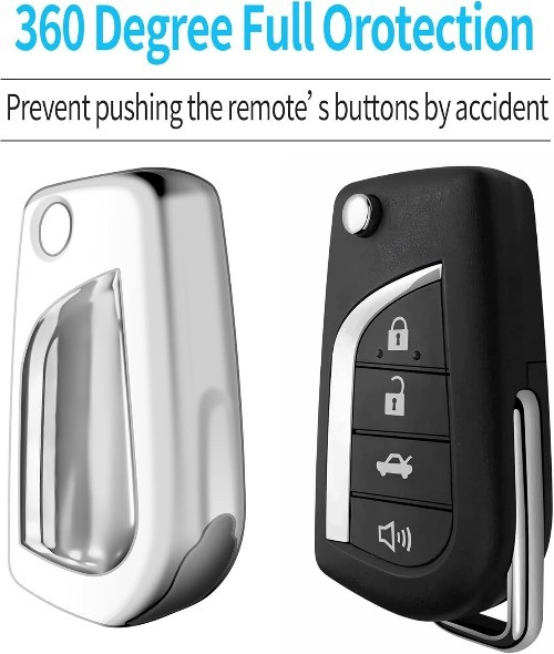 Compatible Key Fob Cover with Keychain Soft TPU 360 Degree Protection Key Silver