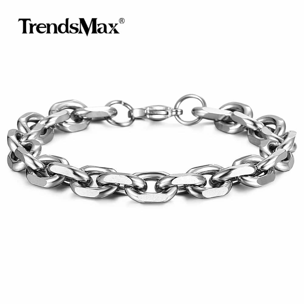 10mm Rolo Cable Link Mens Chain Boys Silver Tone Stainless Steel Bracelet