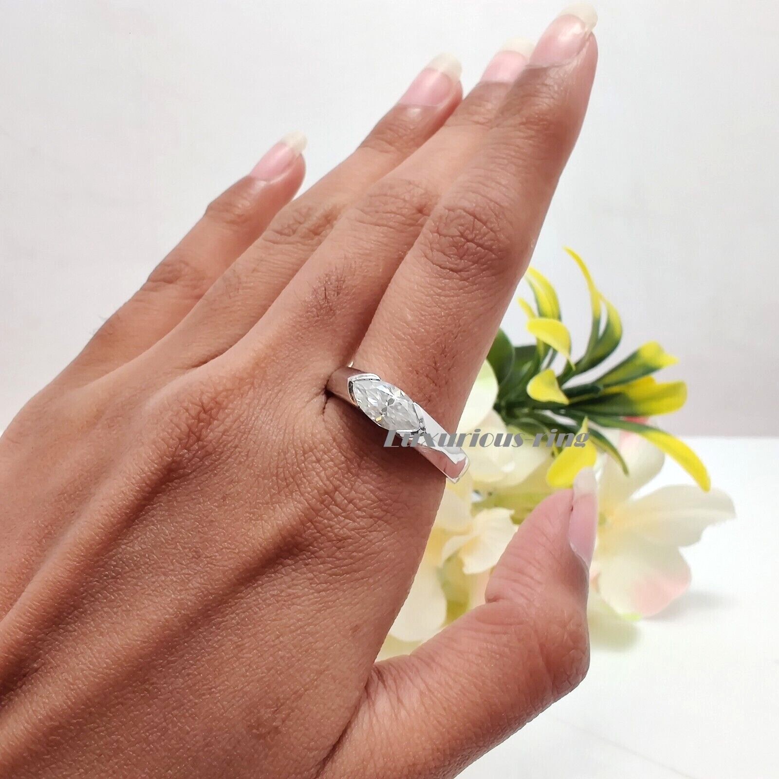 925 Starling Silver 10×5 mm Marquise Cut Classic Ring, White Moissanite Ring