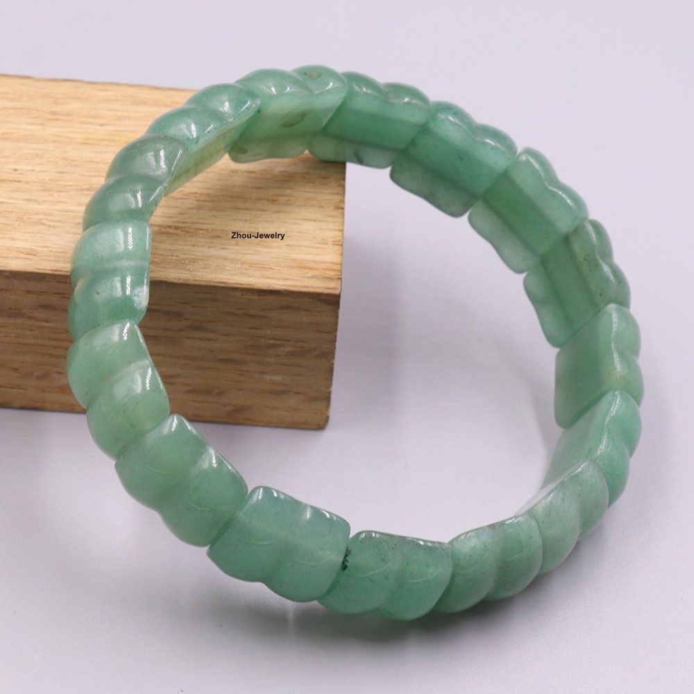 NEW 16mm Arc-Shaped Natural Aventurine Quartz Elastic Bracelet Fit 6.3inch Wrist