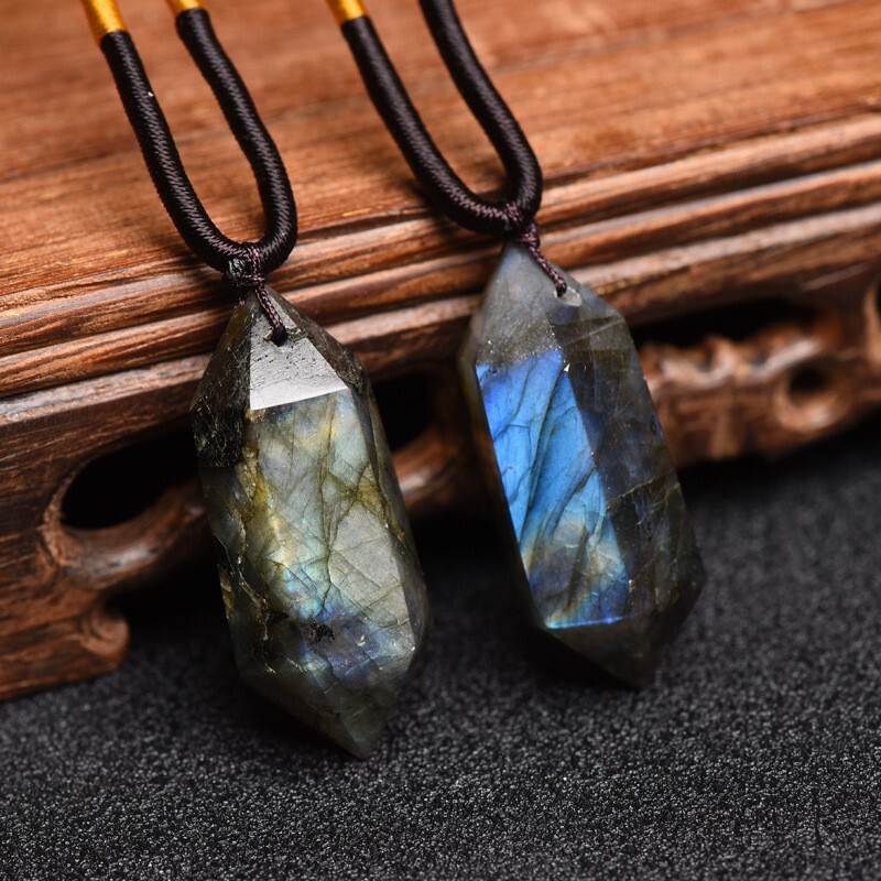 Labradorite Blue Flash Hexagon Point Pendant Healing Energy Amulet Necklace