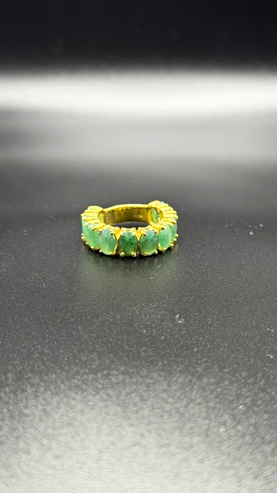 Oval Emerald Sterling Silver Yellow Gold Tone Band Ring Size 7 1/4 10