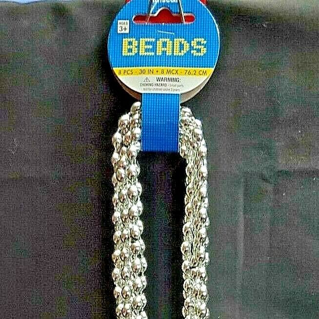 8 Silver Metallic Bead Necklaces 30 in New in Package