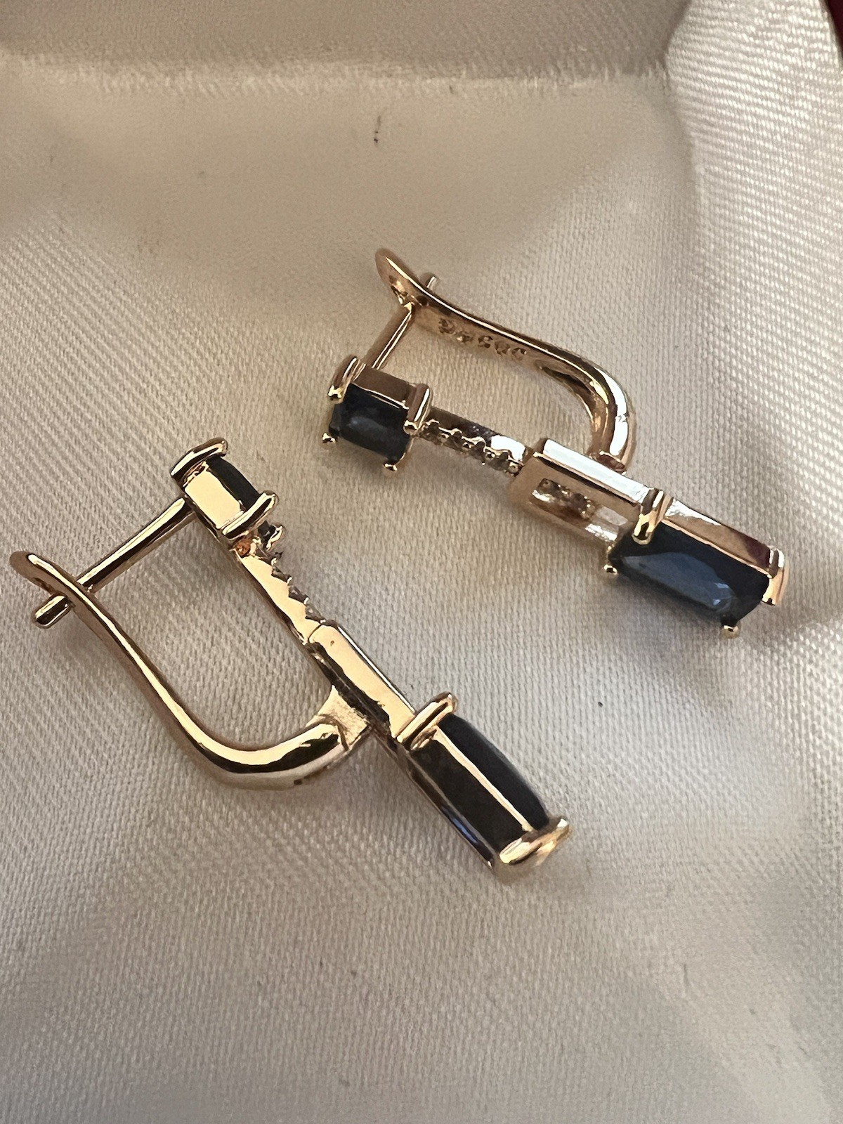 New Women’s 14k Rose Gold Plated Natural Zircon Sapphire English Lock Earrings