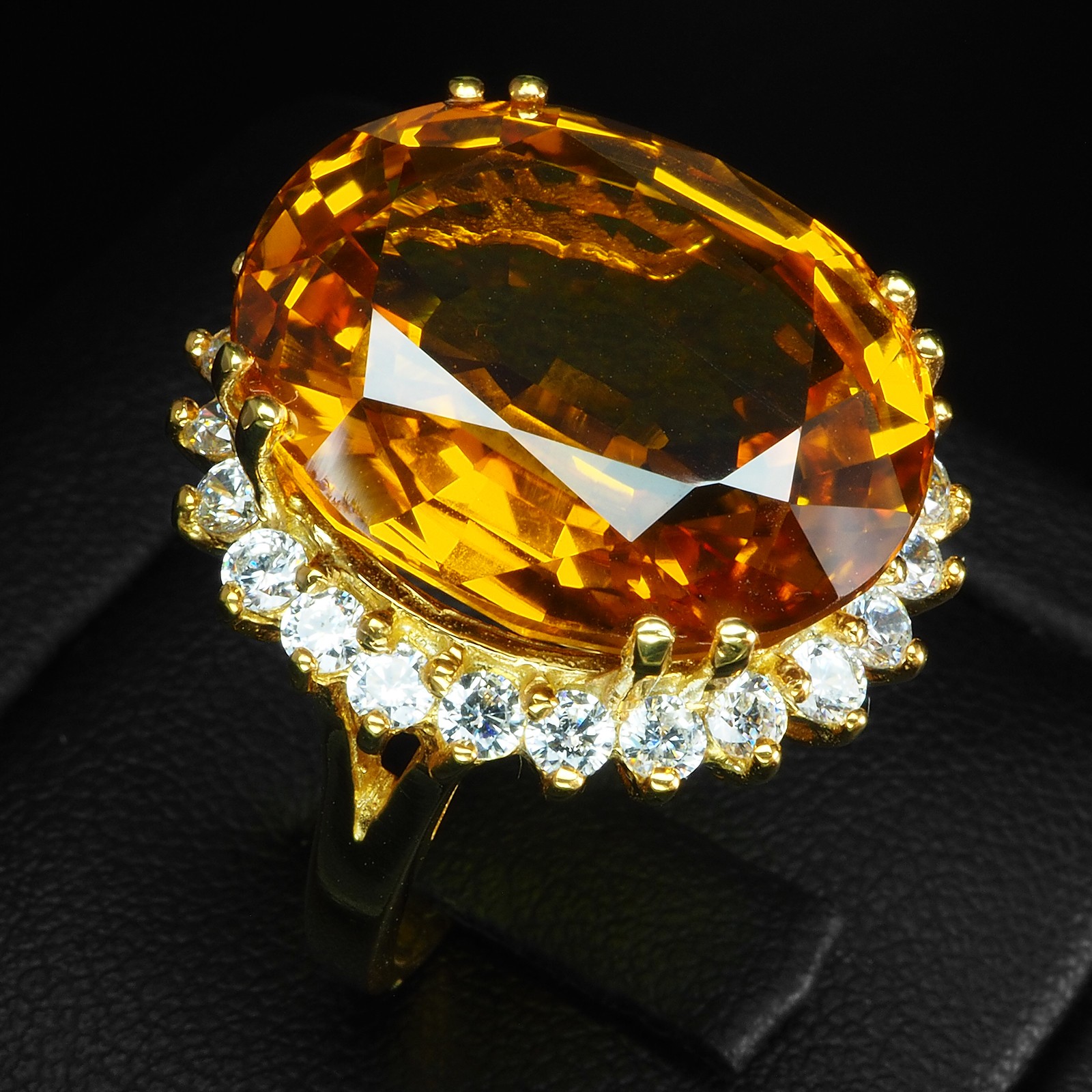 GOLDEN YELLOW CITRINE OVAL 25.20CT 925 STERLING SILVER 24K GOLD RINGS SIZE 7.5
