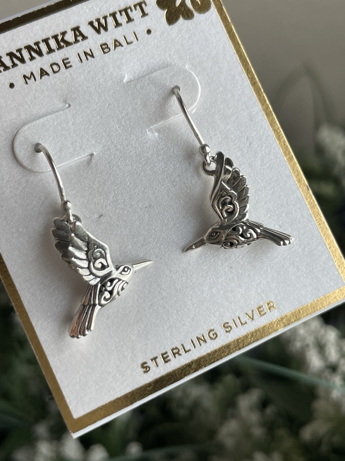 ANNIKA WITT .925 STERLING SILVER HUMMINGBIRD DROP EARRINGS 1,2” BALI