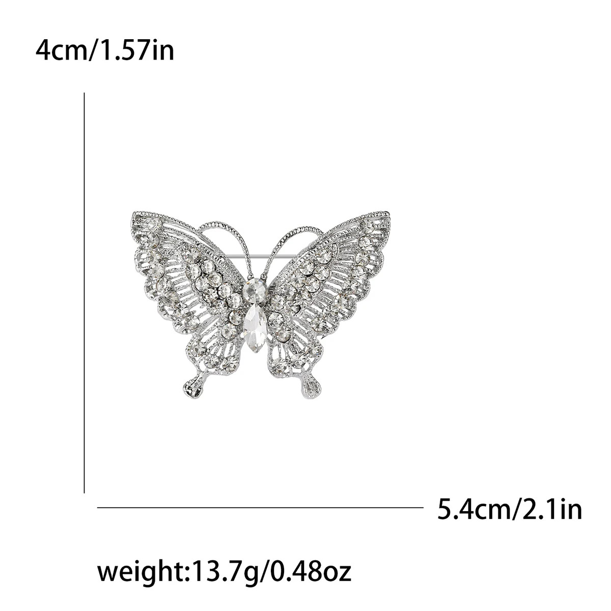 Metal Tone Rhinestone Butterfly Brooch Unisex Insect Wing Brooches Jewelry