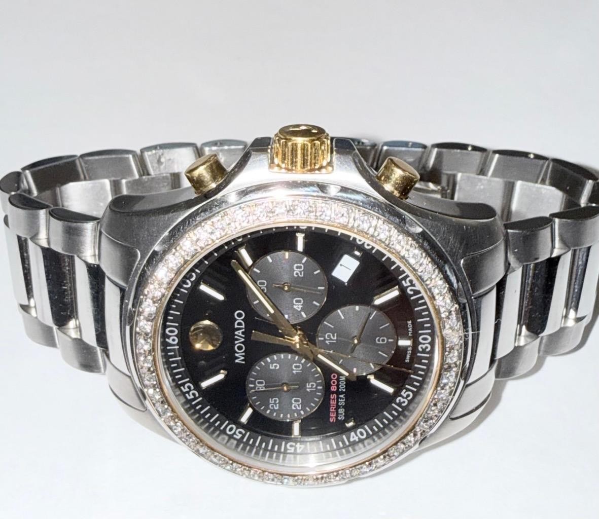 MOVADO MENS SERIES 800 TWO TONE SUB SEA CHRONO LAB GROWN DIAMOND WATCH