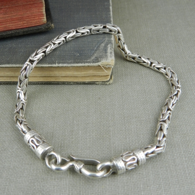 925 Sterling Silver Byzantine Link Bracelet with Hook Clasp 8.25″