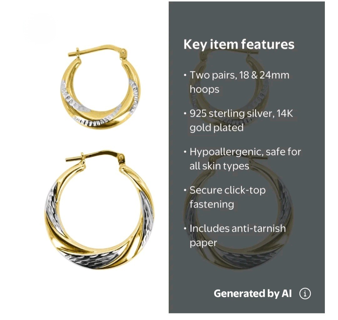 2 Brilliance Fine Jewelry 14K Gold Plated Sterling Silver & Diamond Cut Earrings
