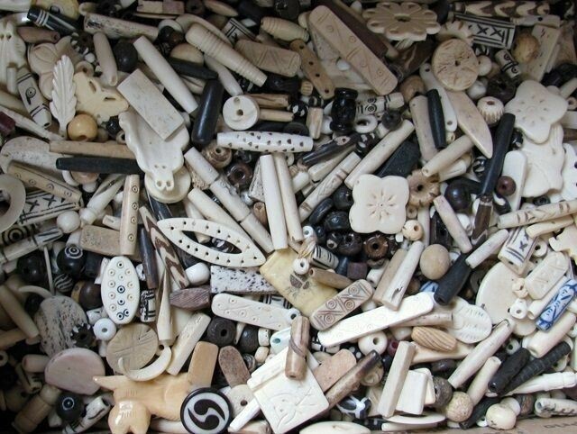 BONE BEAD MIX 100 grams (4 oz) ASSORTMENT of Shapes/Size/Colors/Design/Texture