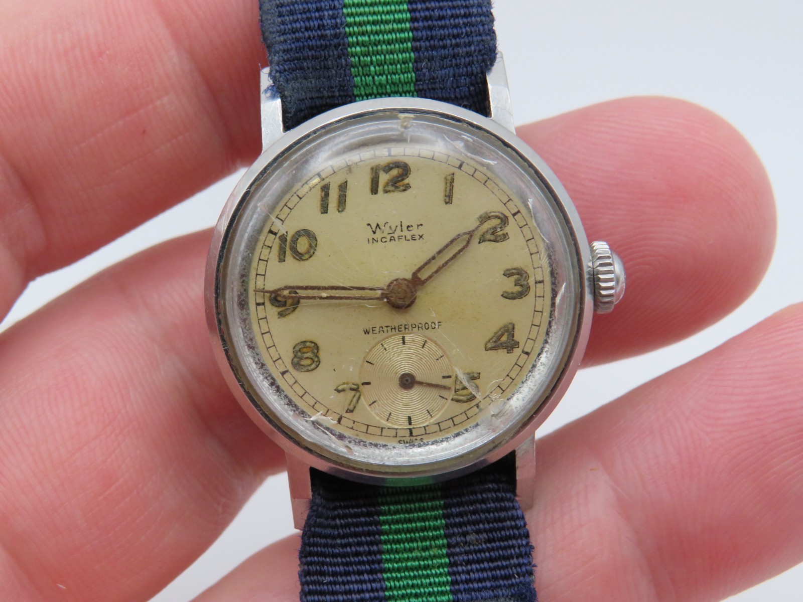 Vintage men’s military wristwatch Wyler Incaflex Waterproof running