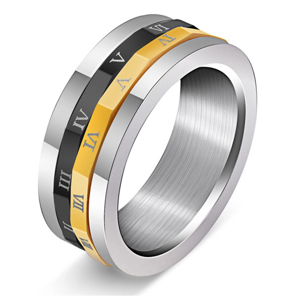 Men Women Roman Numerals Spinning Ring Stainless Steel Fashion Spinner Cool Ring