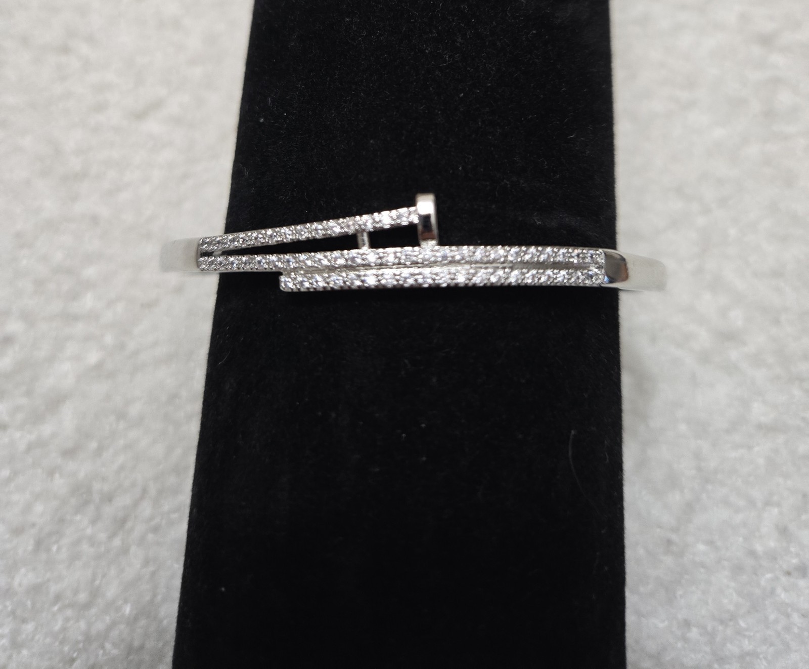 Silver Tone Pavé Rhinestone Cuff Bangle Bracelet, Stackable + Matching Ring