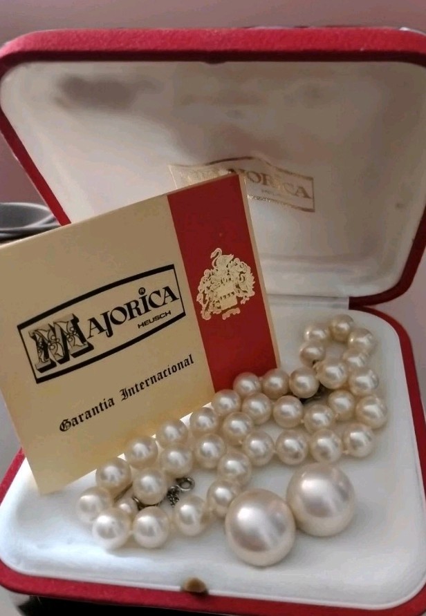 Majorica Mallorca Pearl Necklace An Clip-on Set 40cm Original Box Spain Vintage