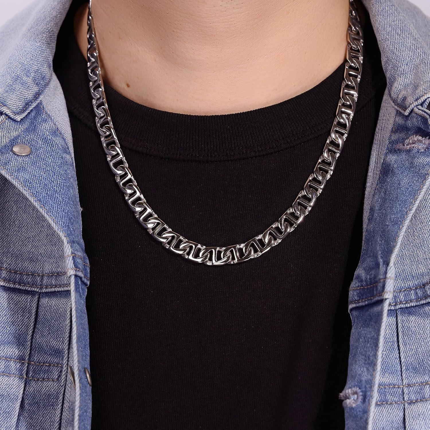 Stainless Steel Mariner Link Necklace for Men 22 to 24 Inch Chain Lobster Claw 1