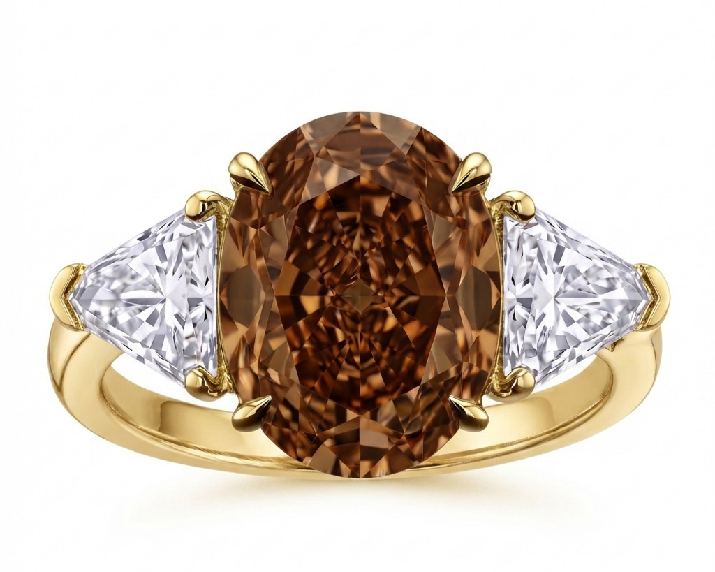 5.00 Ct Certified Oval Shape Natural Brown Diamond Ring VVS1 Yellow Gold Finish