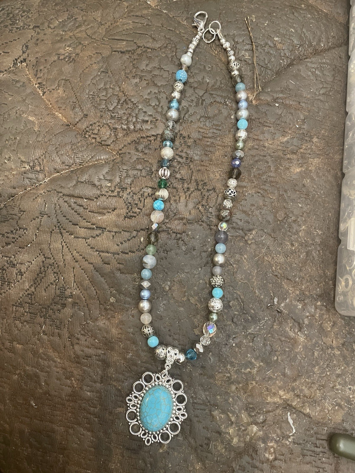 Retro Bohemian Silver Aztec Circlee Turquoise Pendant Agate Crystal Necklace