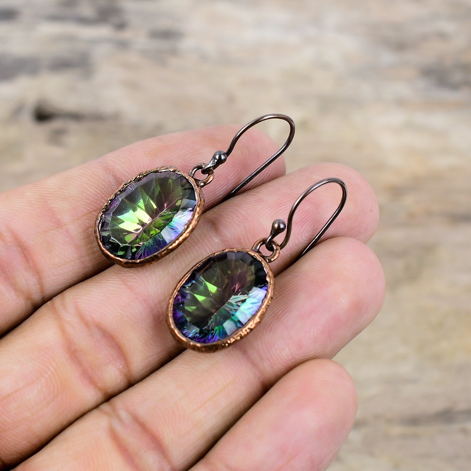 Rainbow Mystic Topaz Jewelry Copper Gift Electroformed Drop/Dangle Earrings 1.5″
