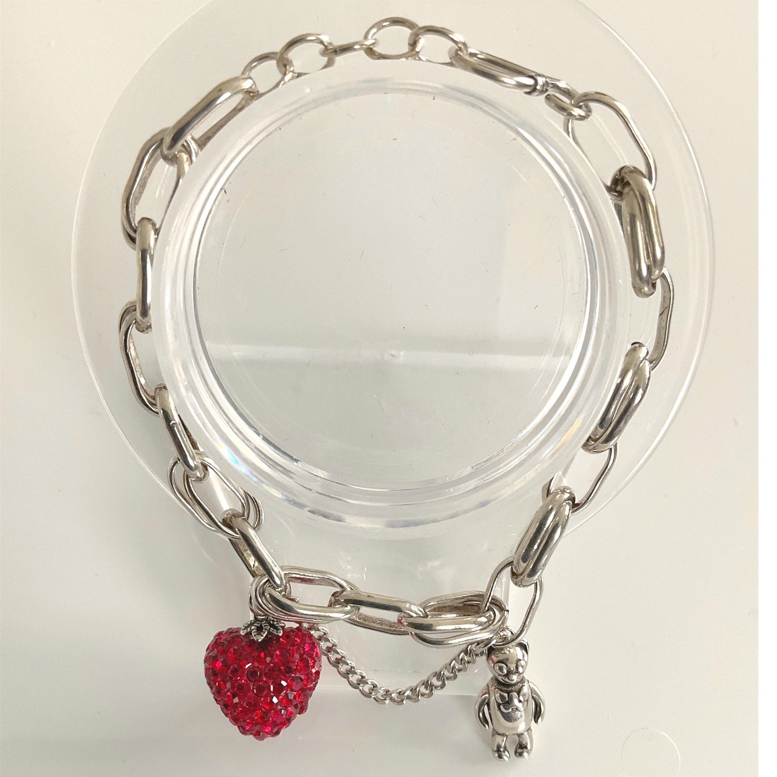 Bracelet Silver Tone Red Heart Bear Charm S-Hook Clasp New