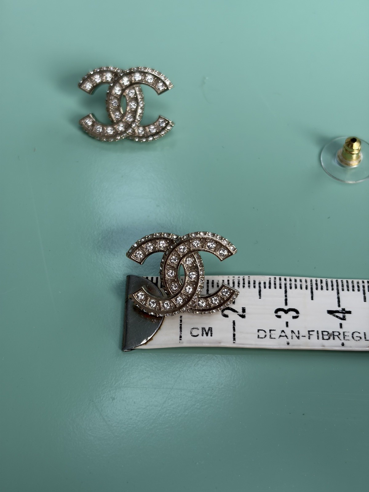 Chanel REV Transparent Crystal CC Logo Classic Statement Stud Earrings New