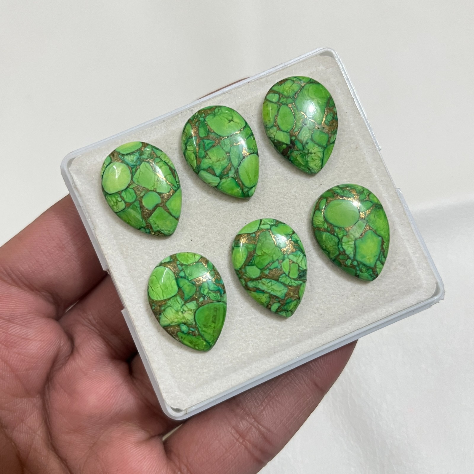 Green Copper Turquoise Pear Shape Cabochon Teardrop Flat Back Loose Gemstone