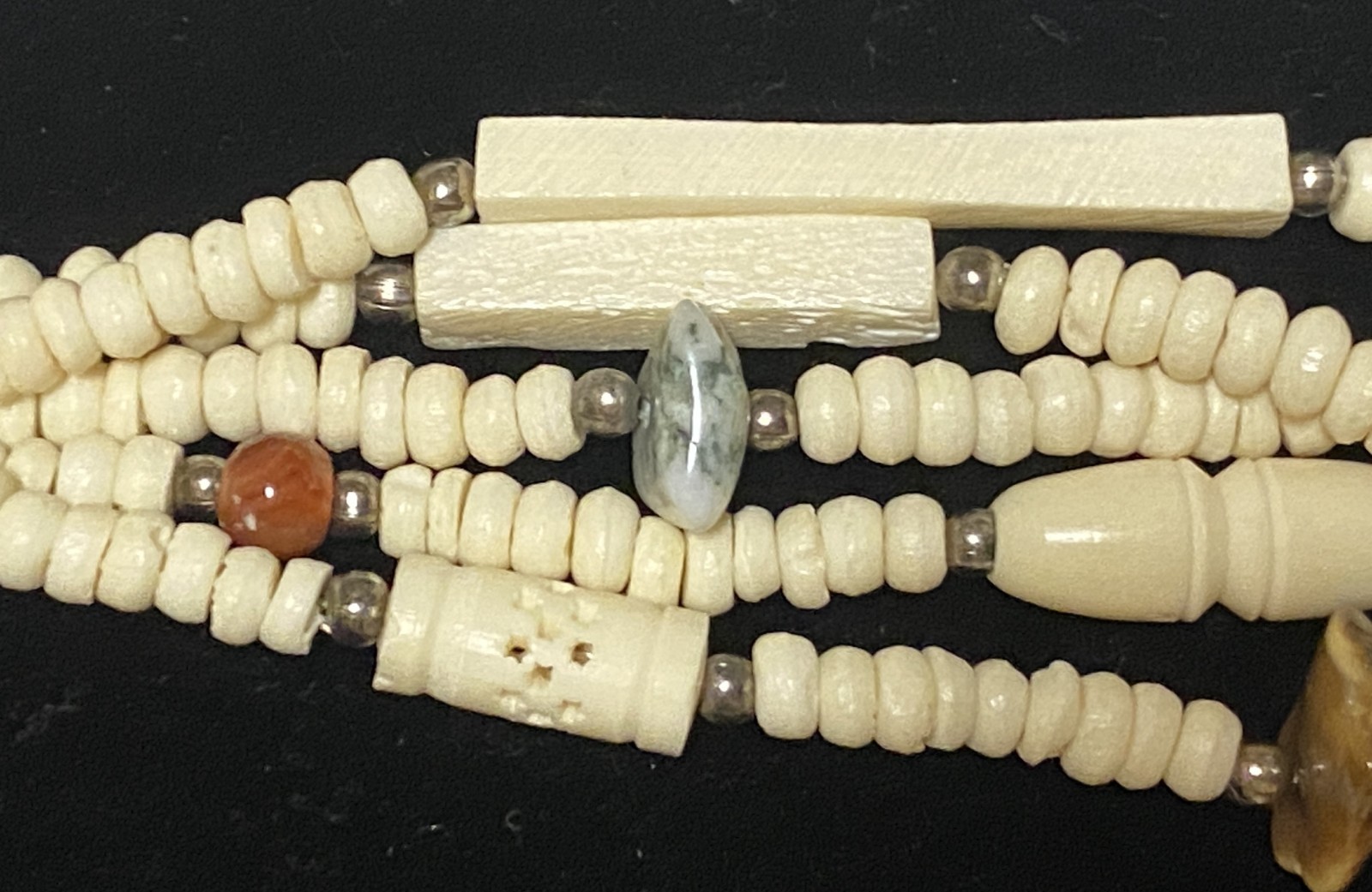 5 Strand Carved Bovine Bone & Gemstone Necklace