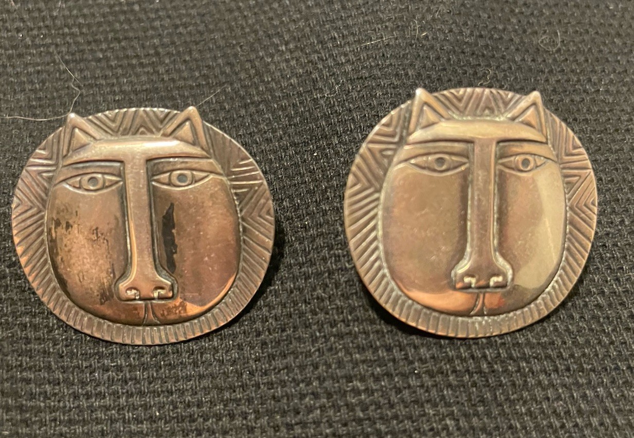 Vintage Big Cat Lion Face Earrings Silver Tone/Sterling Stud Jewelry