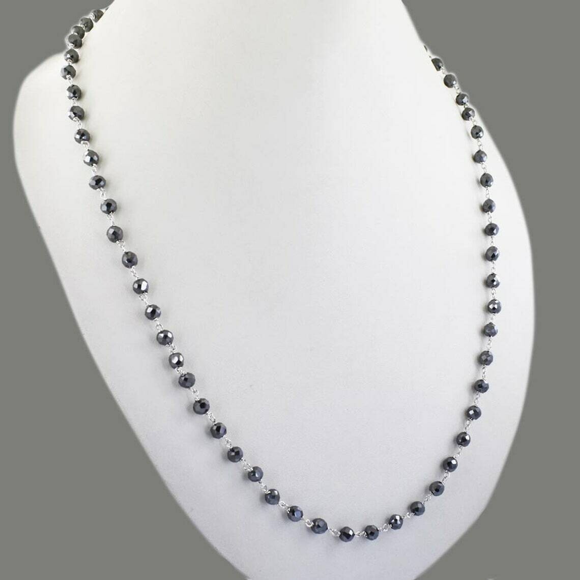 Christmas Gift ! Black Diamond Silver Necklace 6 mm 36 Inches AAA Certified !