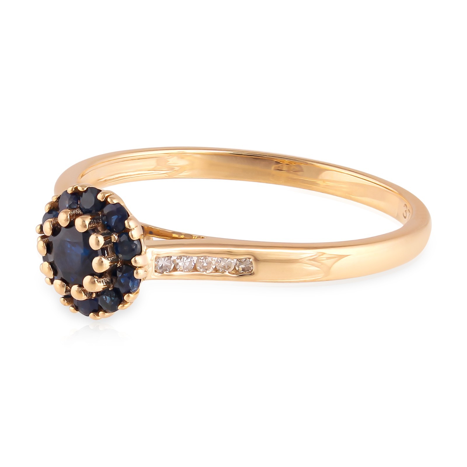 0.46 CT Blue Sapphire Cluster Diamond Channel Shoulder Ring 925 Sterling Silver