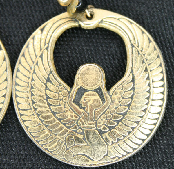 PEPI and COMPANY H.B. Goldtone Pewter Isis Earrings 80s