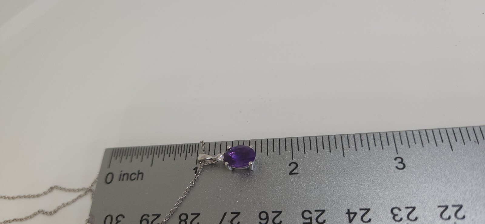 14k White Gold Amethyst And Diamond Pendant With 18 Inch Chain 2.1 Grams
