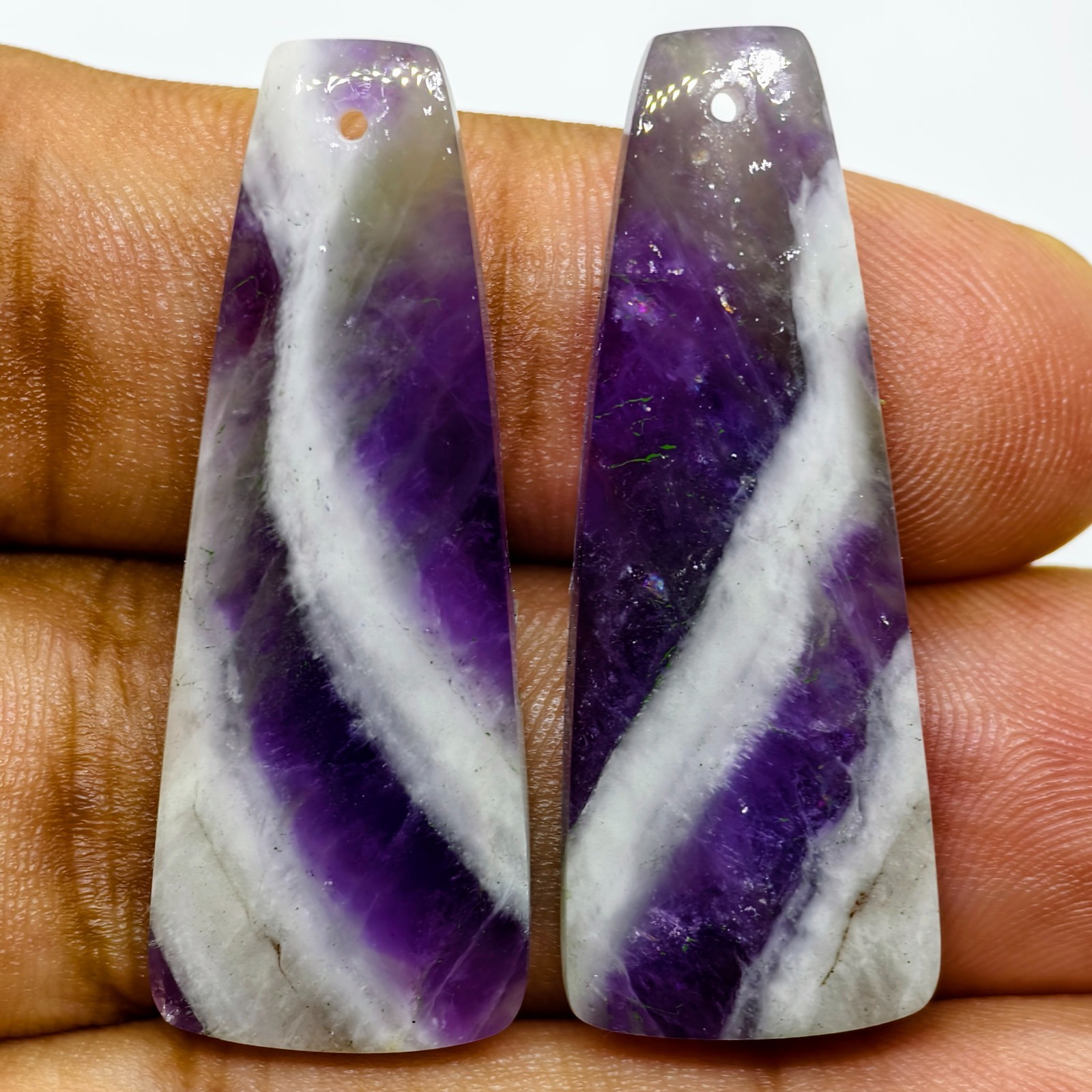 36 Cts Natural Amethyst Drilled Pair Cabochon Gemstone For Earrings 37.5X14.2 MM