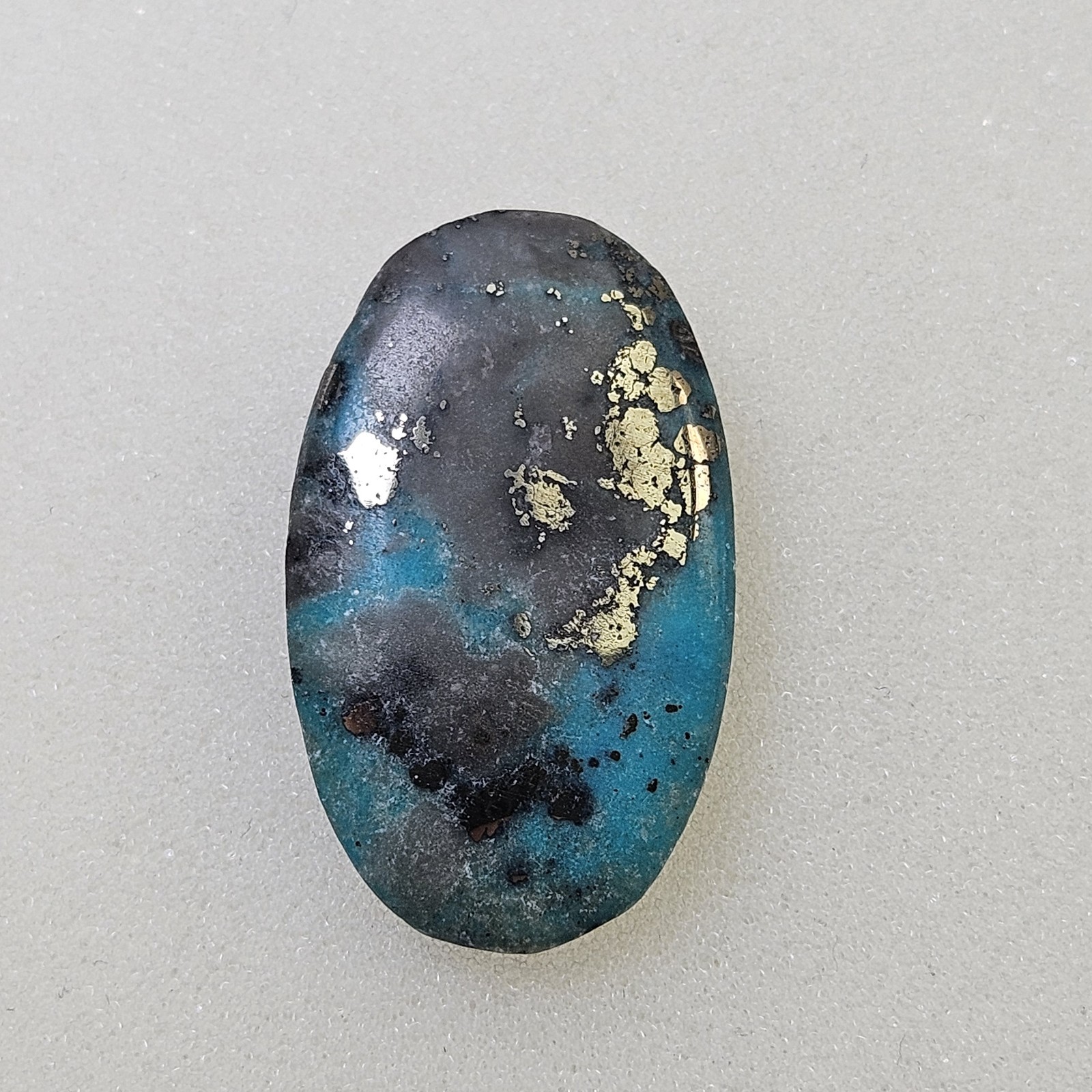 Stunning Persian Turquoise Freeform Cabochon With Pyrite Oval Shape 22.4 Carats