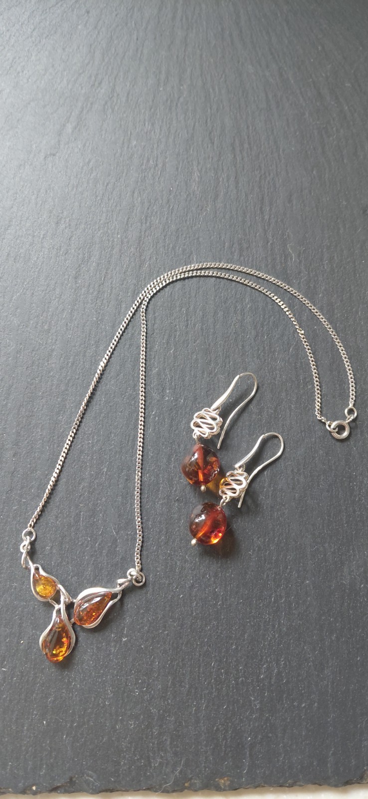 Vintage 1976 925 Sterling Silver & Baltic Amber Necklace and Earrings