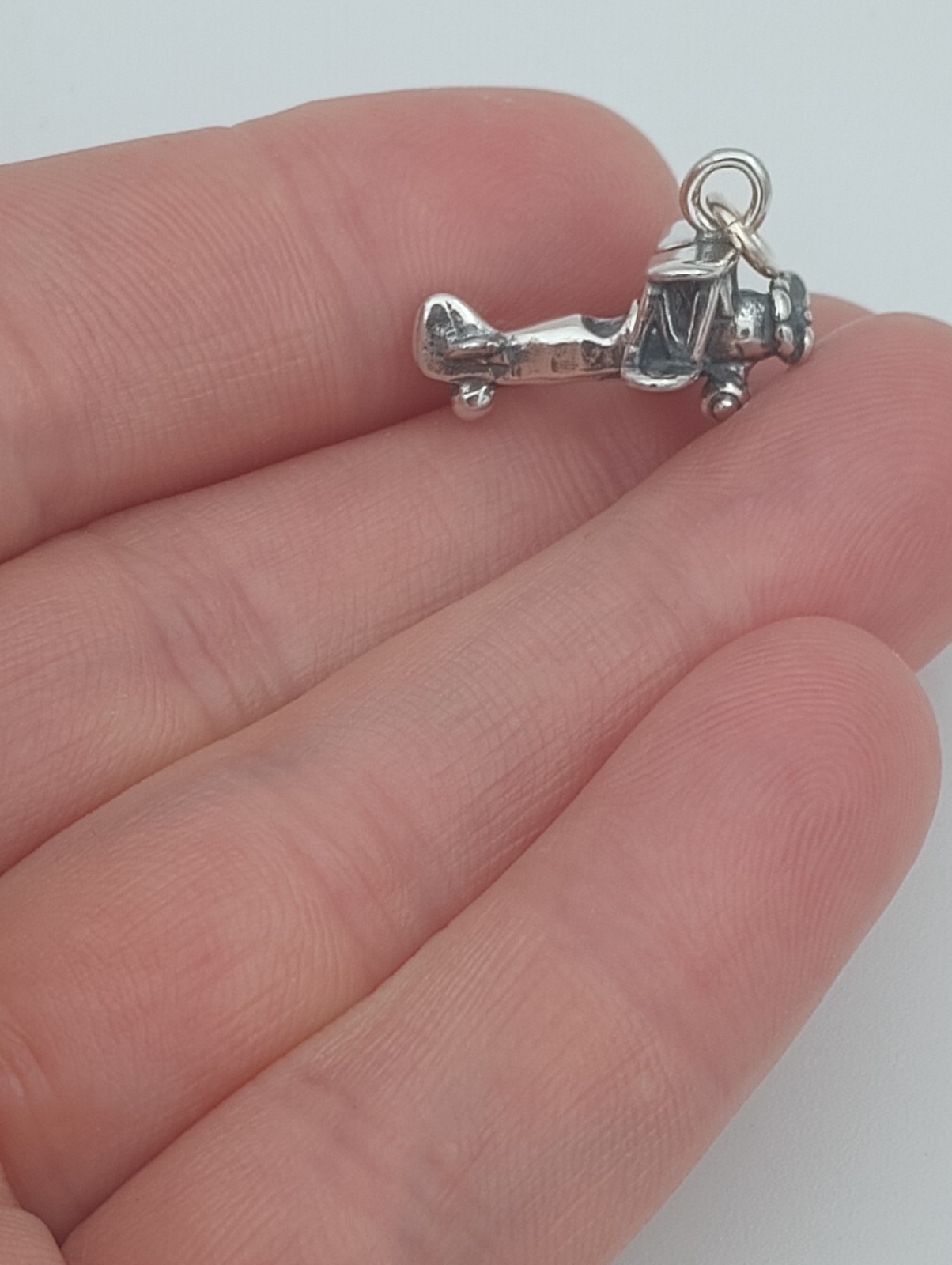 biplane charm sterling silver 3d aircraft 925 pendant charm 24″ chain plane