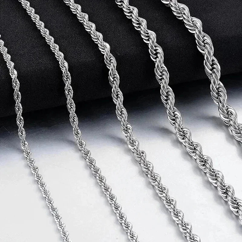 Twisted Rope Chain Necklace For Men Women Stainless Steel No Fade Classic Look