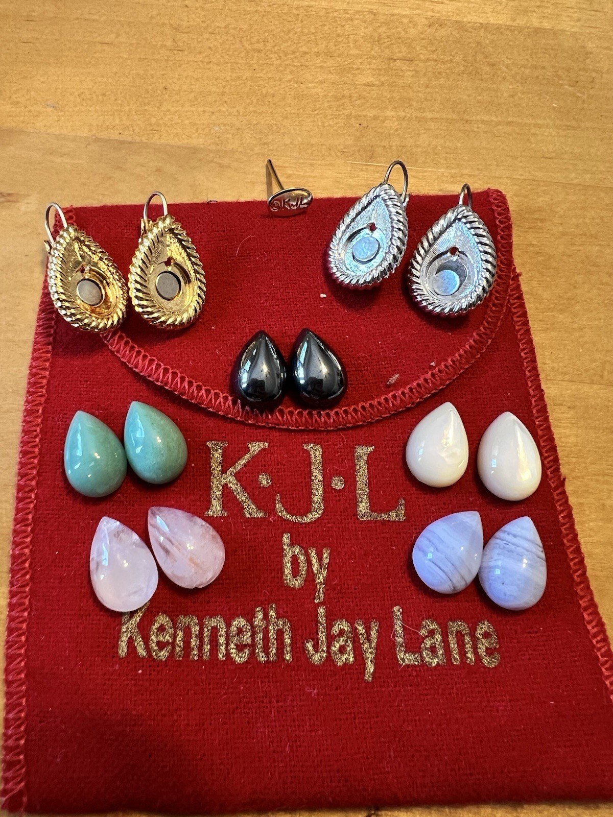 KJL Kenneth Jay Lane interchangeable Pear Shape Gold & Silver Tone Earrings 7307