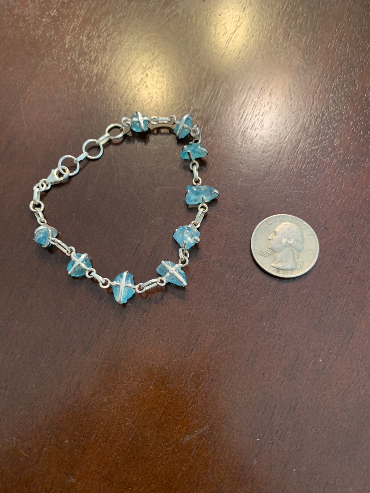 Apatite Rough Bracelet, Sterling Silver, 8 Inches Long