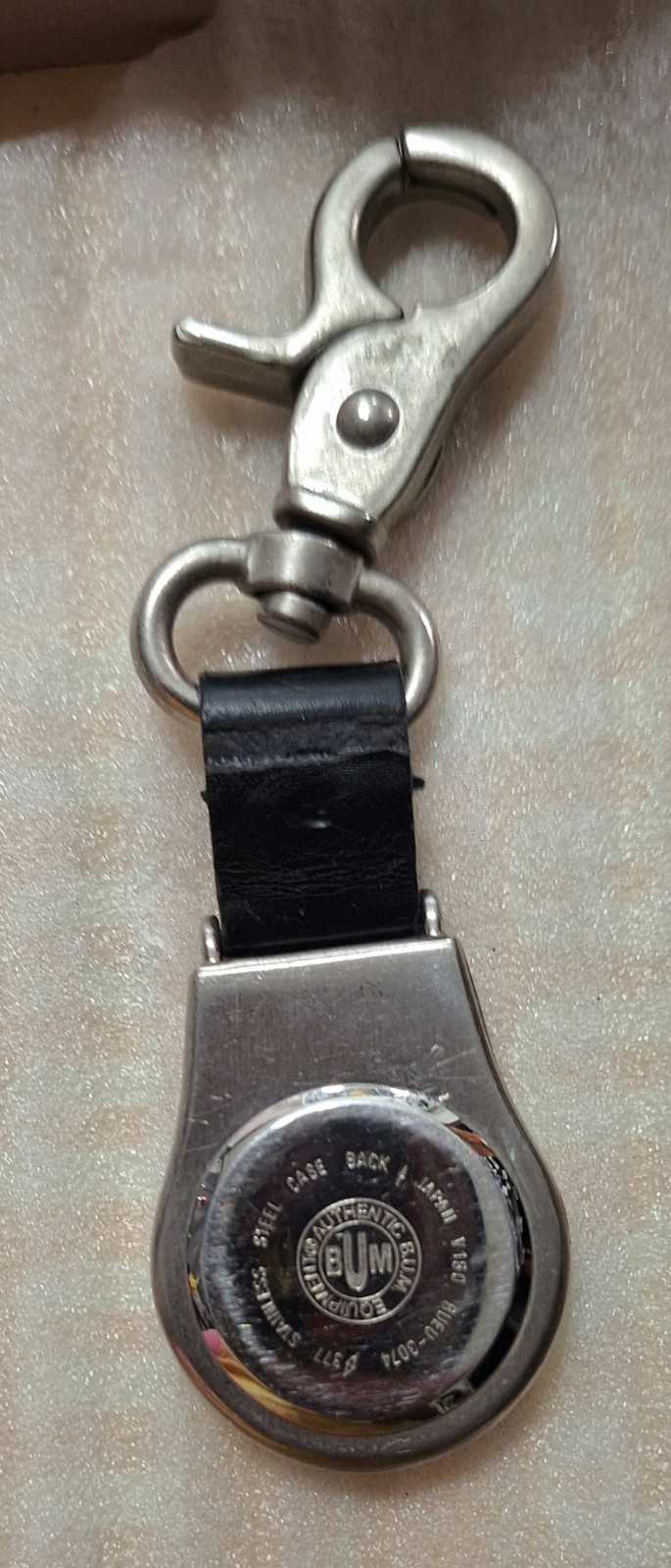 B.U.M. Equipment Quartz Key Ring Clip Watch w/ Compass, White Dial, Silver SS