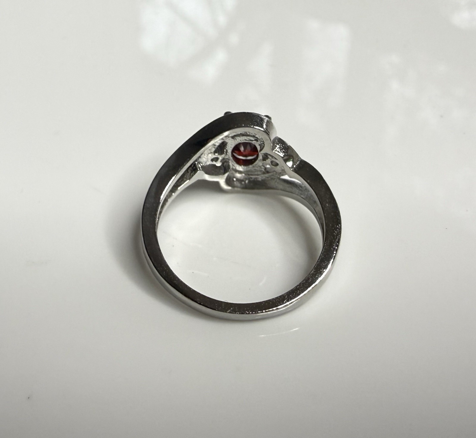 925 Silver Plated Ring Size 6 Simulated Ruby & Diamond Cocktail Costume